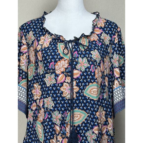 Weekend Suzanne Betro Blue Floral Peasant Boho Top Size 2X Boho Hippie - Picture 2 of 13